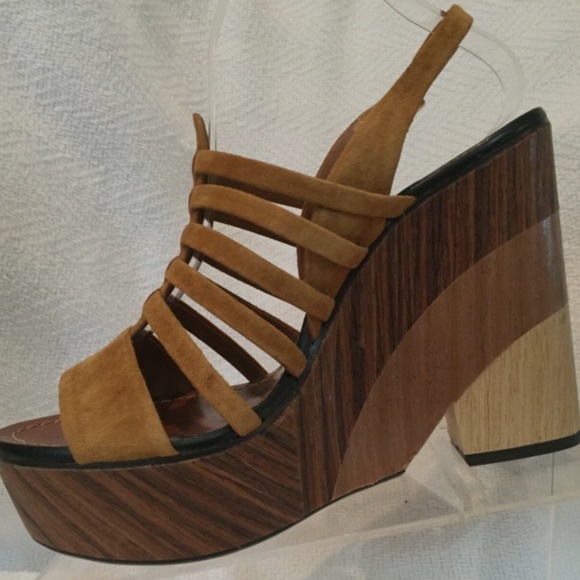 Vince Camuto Brown Suede Wood Platform Wedge 9.5 - Picture 3 of 8